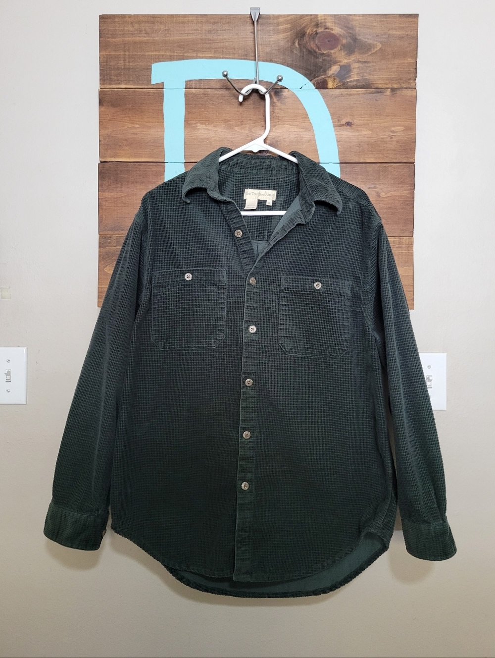 The Territory Ahead Dark Forest Green Corduroy Button Up Long Sleeve Shacket